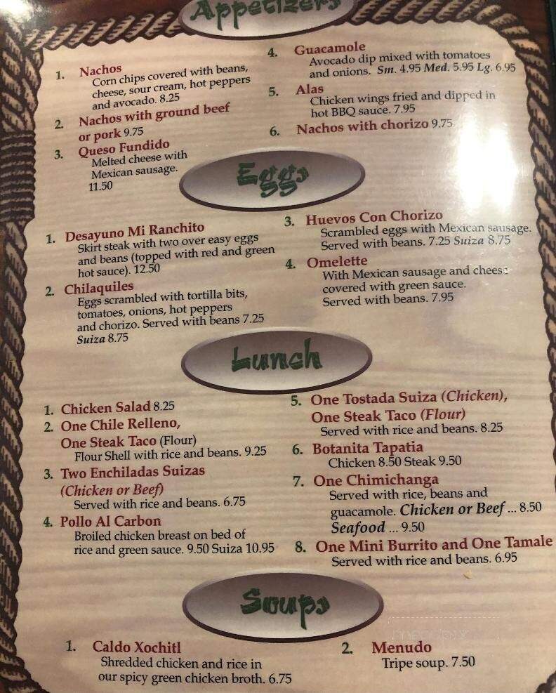 Mi Ranchito - Lowell, IN menu_pic