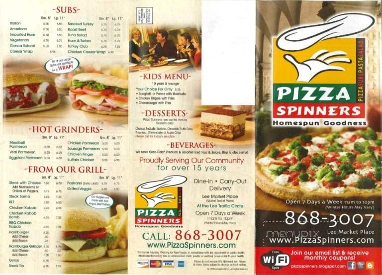 Pizza Spinners - Lee, NH menu_pic