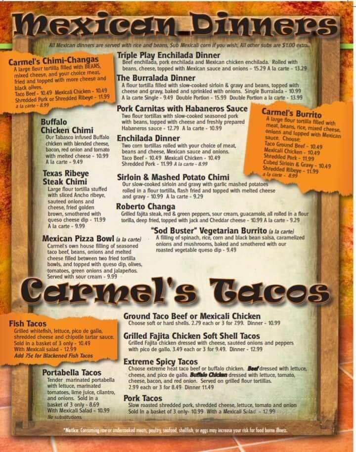 Carmel's - Dayton, OH menu_pic