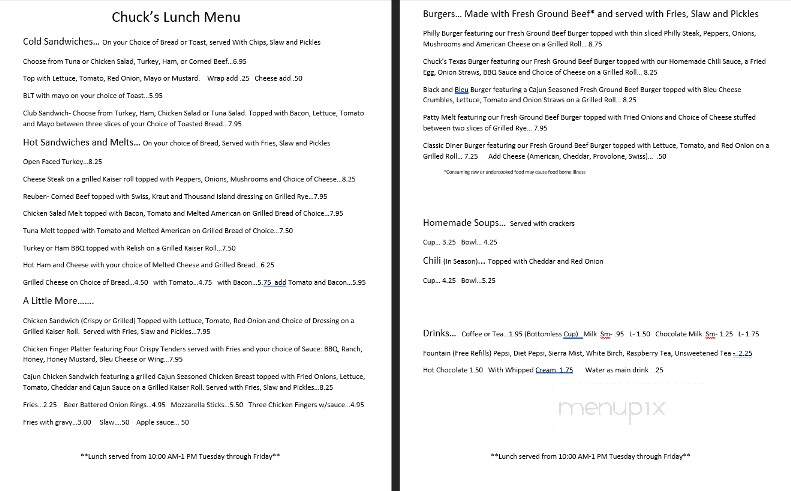 Chuck's Main St Diner - Luzerne, PA menu_pic
