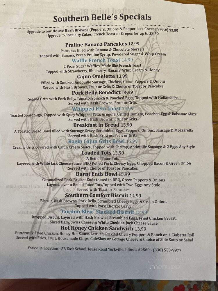 Southern Belle's - Yorkville, IL menu_pic