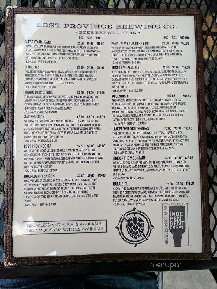 Lost Province Brewing Co - Boone, NC menu_pic