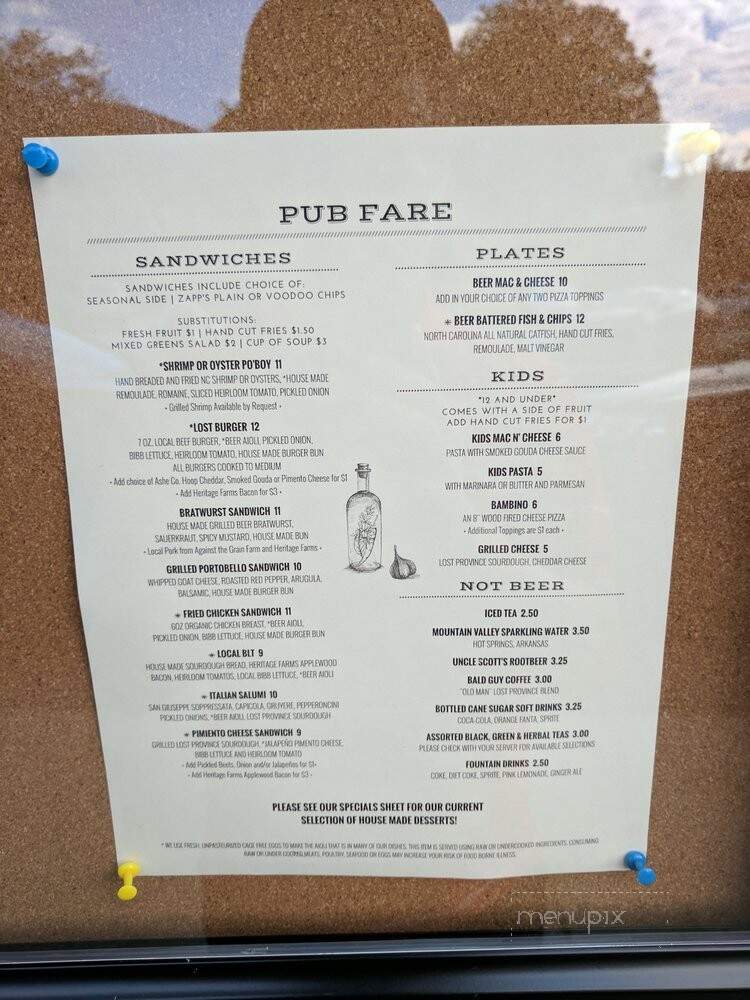 Lost Province Brewing Co - Boone, NC menu_pic