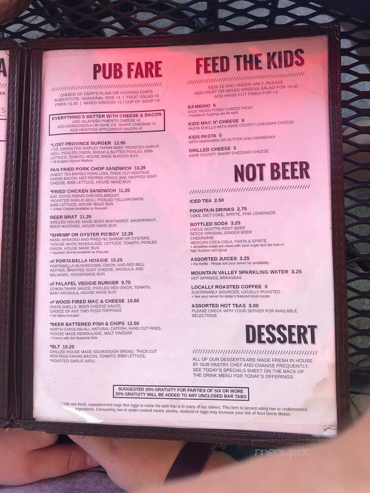 Lost Province Brewing Co - Boone, NC menu_pic