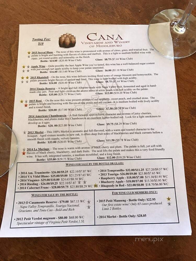 Cana Vineyards and Winery of Middleburg - Middleburg, VA menu_pic