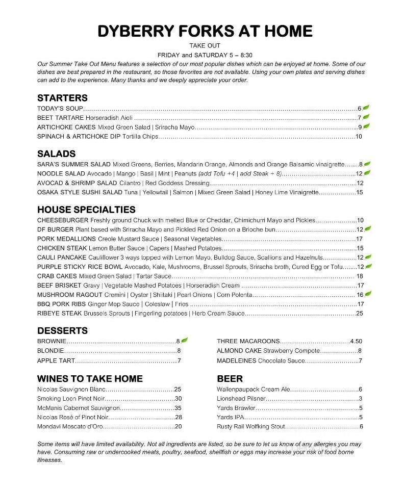 Dyberry Forks - Honesdale, PA menu_pic