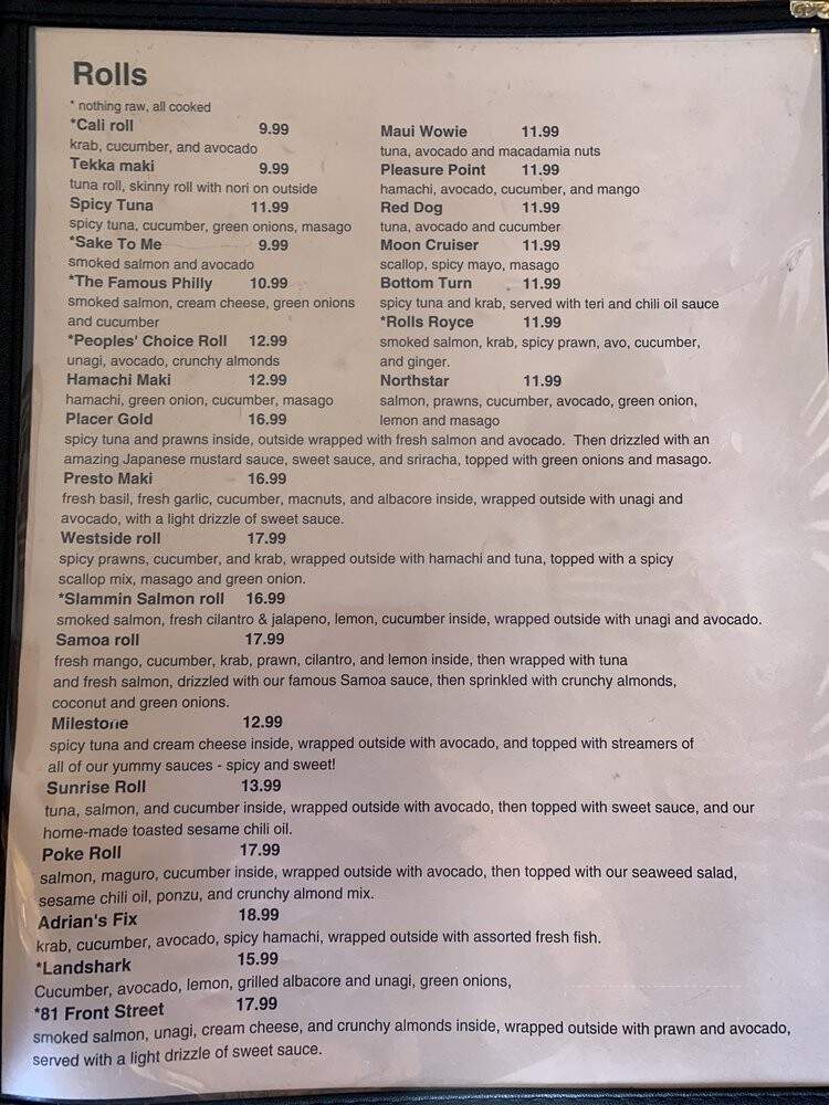 Tahoe City Sushi - Tahoe City, CA menu_pic