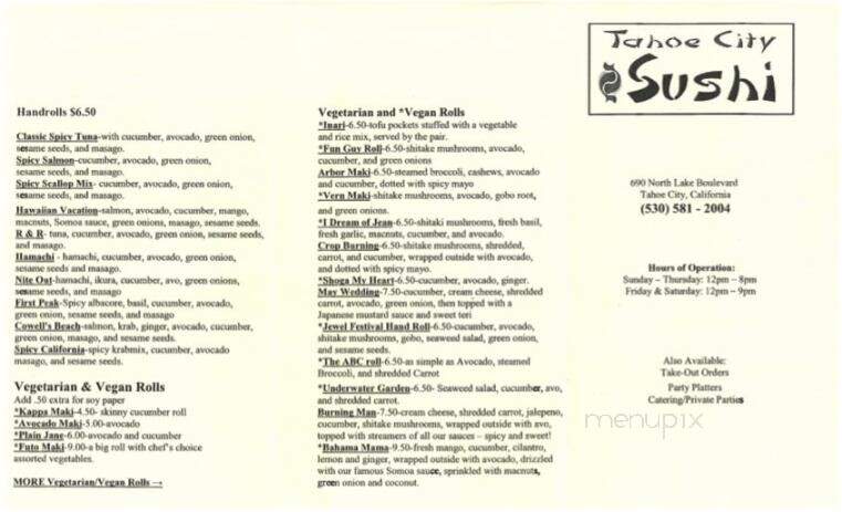 Tahoe City Sushi - Tahoe City, CA menu_pic
