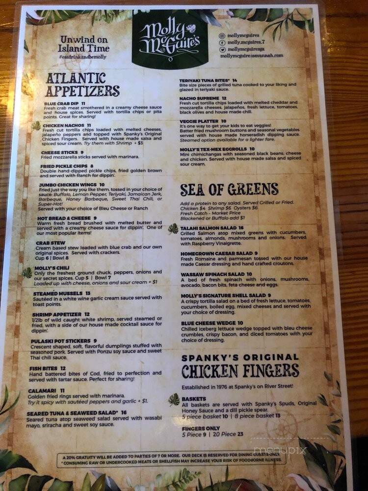 Molly Maguires - Savannah, GA menu_pic