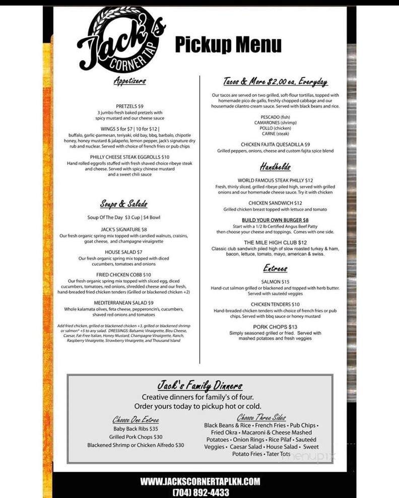 Jack's Corner Tap - Cornelius, NC menu_pic