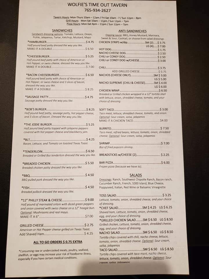 Time-Out Tavern Incorporated - Van Buren, IN menu_pic