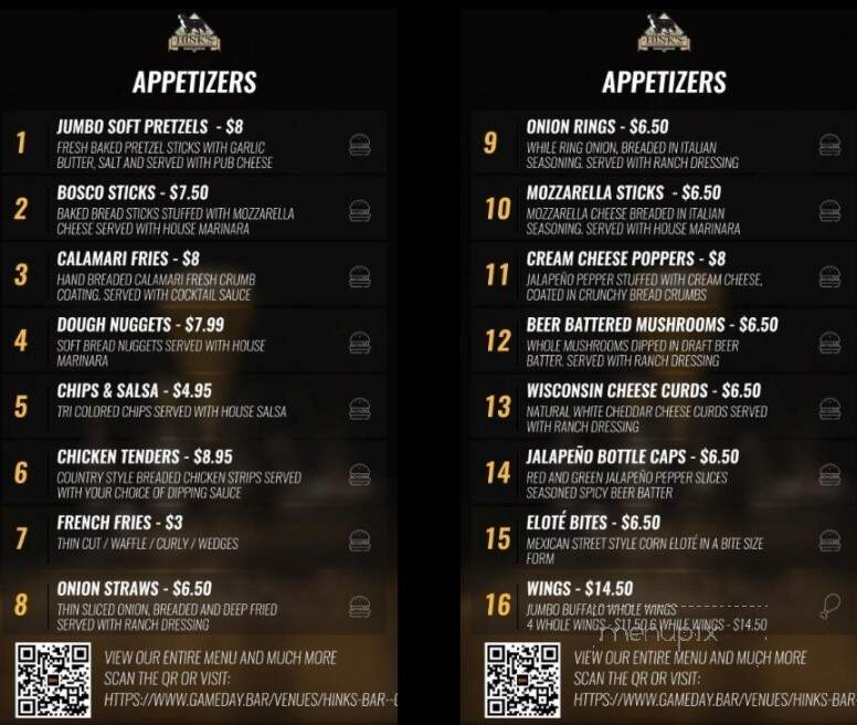 Hink's Bar & Grill - Sycamore, IL menu_pic