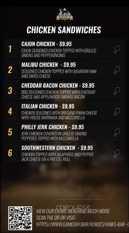 Hink's Bar & Grill - Sycamore, IL menu_pic