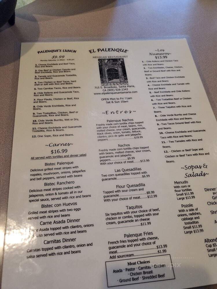 El Palenque Mexican Restaurant - Santa Maria, CA menu_pic