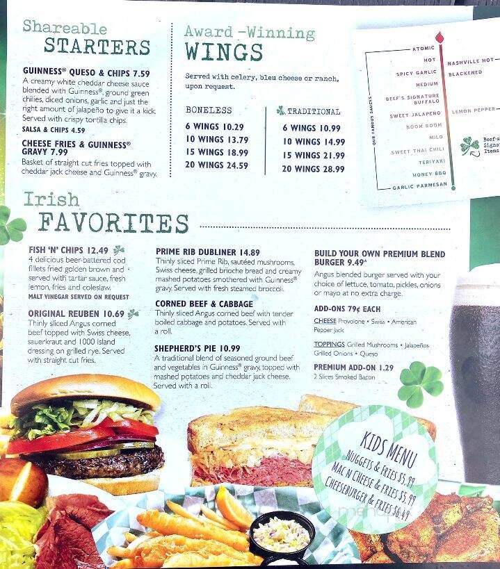 Beef O'Brady's - Hoover, AL menu_pic