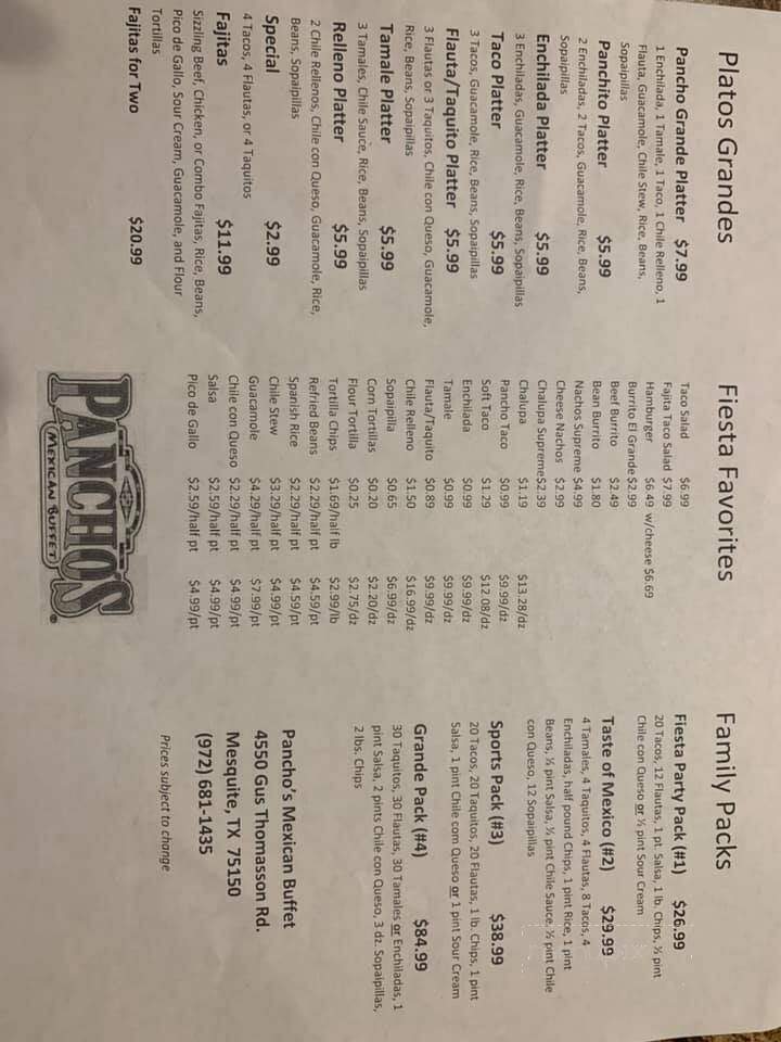 Pancho's Mexican Buffet - Mesquite, TX menu_pic