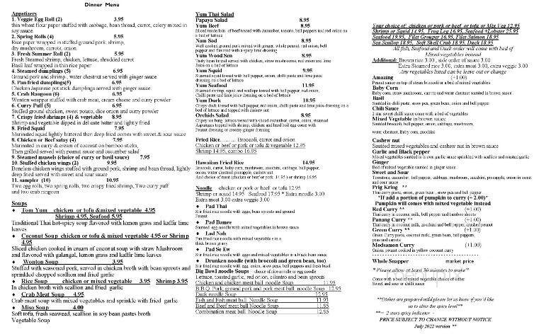 Orchids Thai Restaurant - Port Richey, FL menu_pic