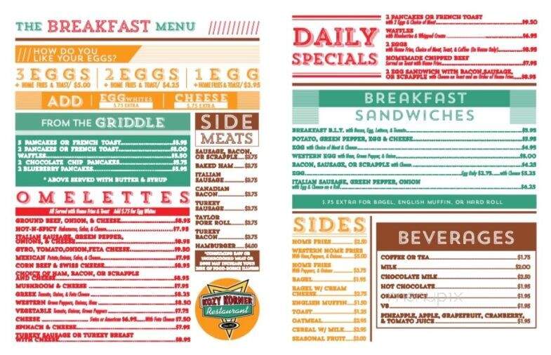 Kozy Korner Restaurant - Wilmington, DE menu_pic