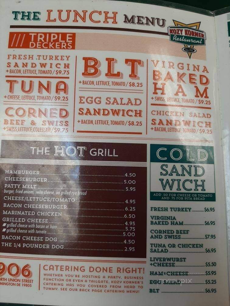 Kozy Korner Restaurant - Wilmington, DE menu_pic