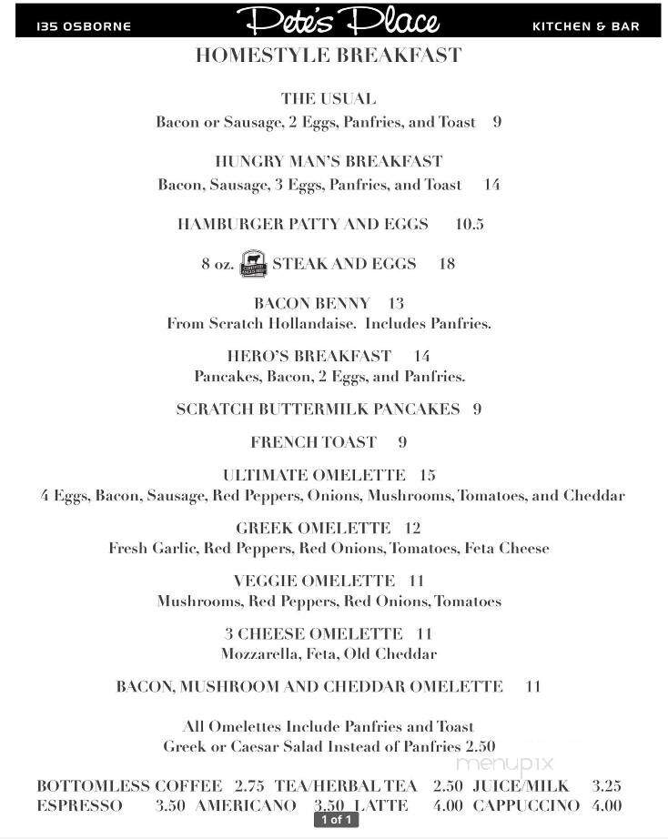 Pete's Place-Family Restaurant - Winnipeg, MB menu_pic