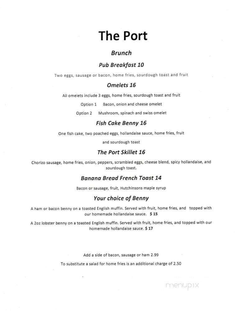 The Port Pub and Bistro - Subd B, NS menu_pic