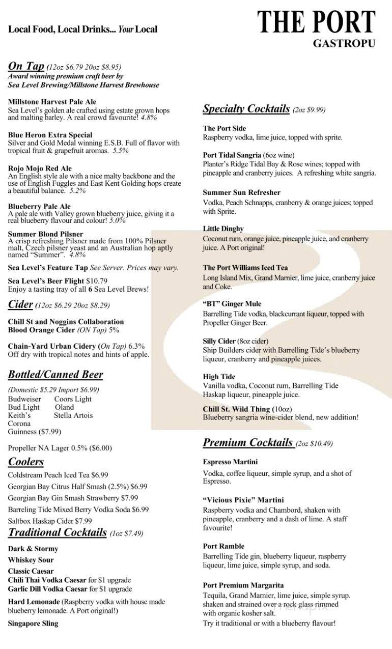 The Port Pub and Bistro - Subd B, NS menu_pic