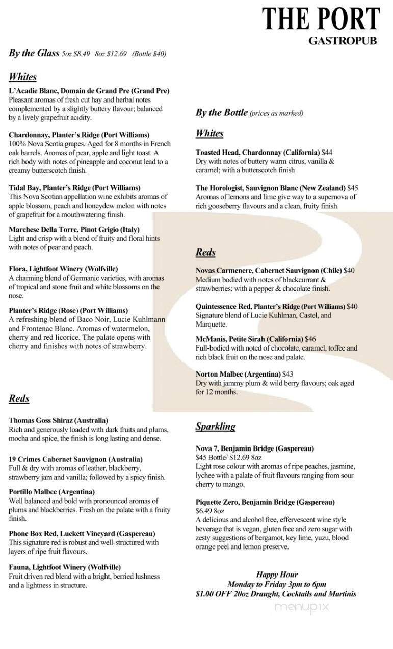 The Port Pub and Bistro - Subd B, NS menu_pic