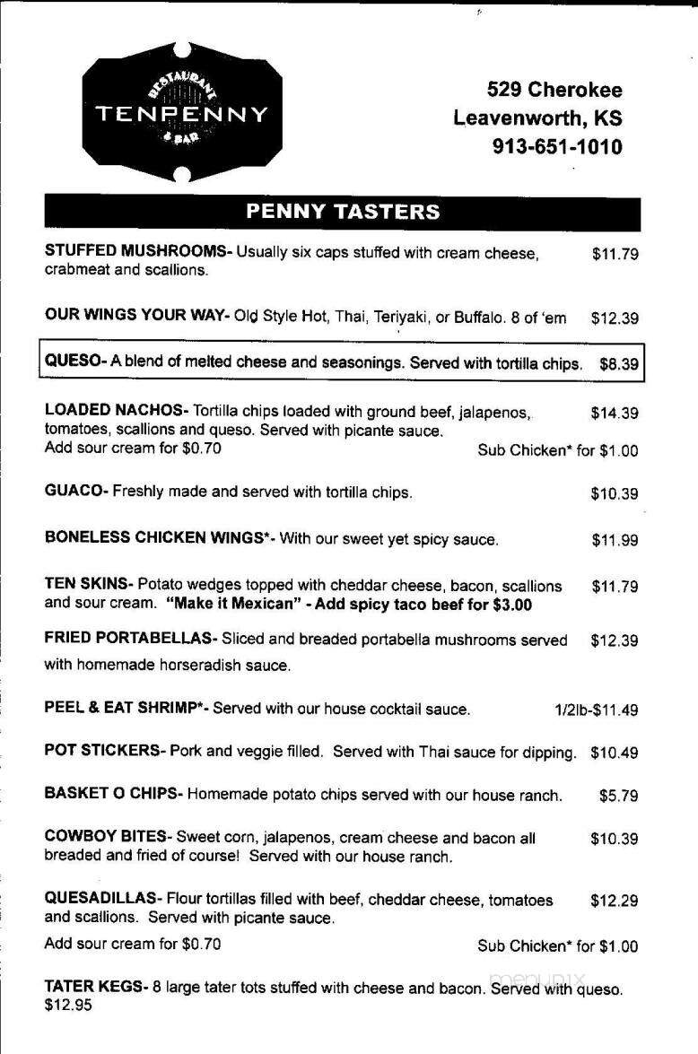 Ten Penny Restaurant & Bar - Leavenworth, KS menu_pic