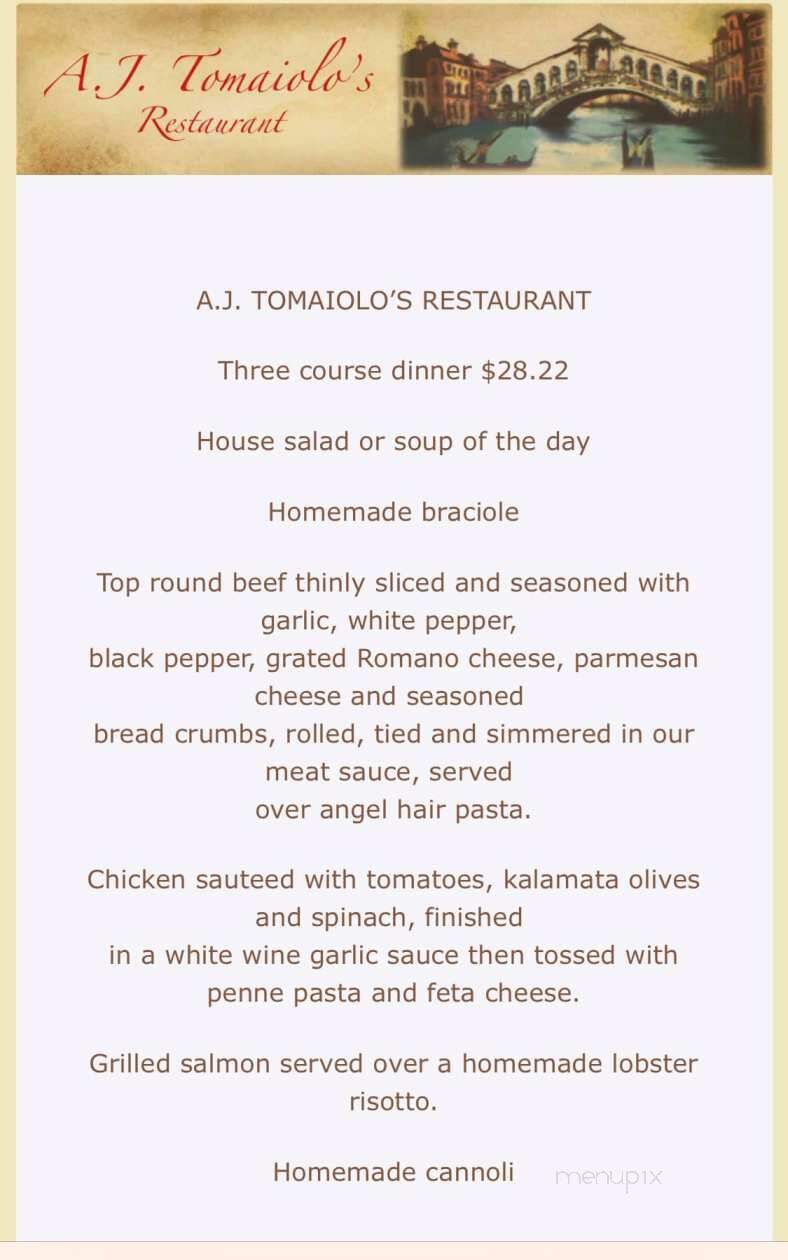 A J Tomaiolo Restaurant - Northborough, MA menu_pic