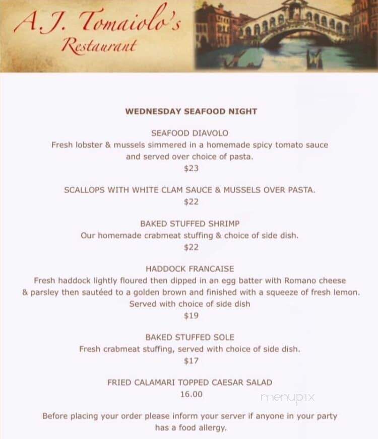 A J Tomaiolo Restaurant - Northborough, MA menu_pic
