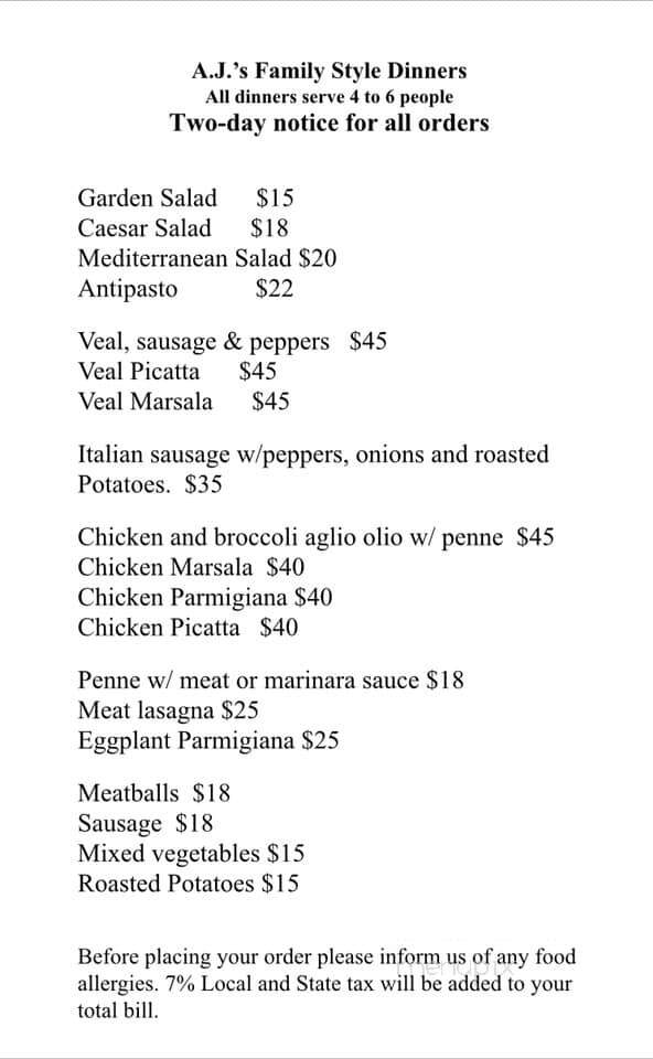 A J Tomaiolo Restaurant - Northborough, MA menu_pic