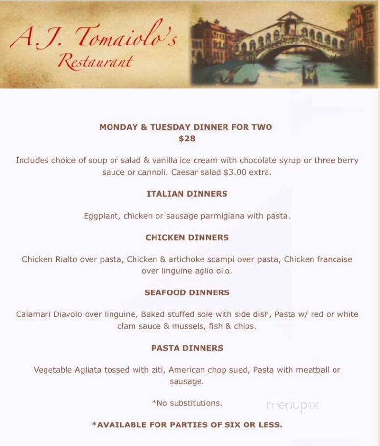 A J Tomaiolo Restaurant - Northborough, MA menu_pic