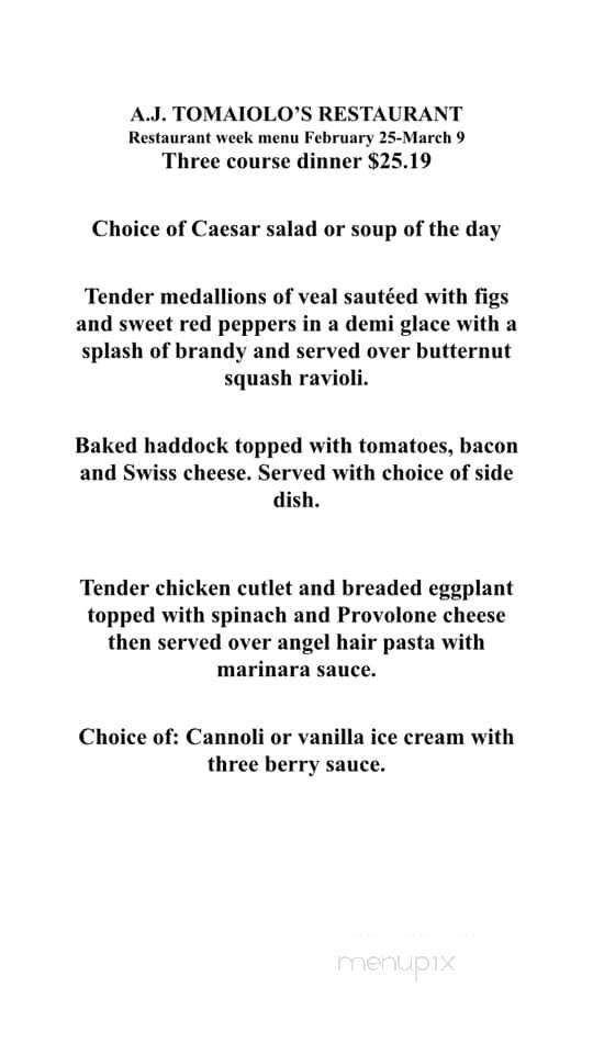 A J Tomaiolo Restaurant - Northborough, MA menu_pic