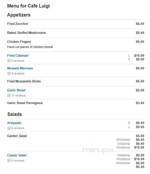 Cafe Luigi - Bedford, MA menu_pic