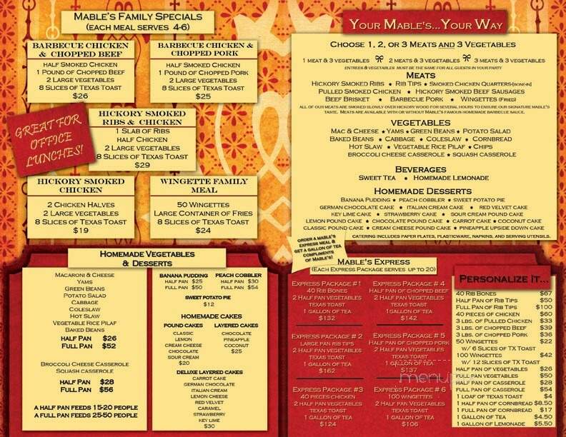 Mable's Barbeque Smoked Meat - Lithonia, GA menu_pic