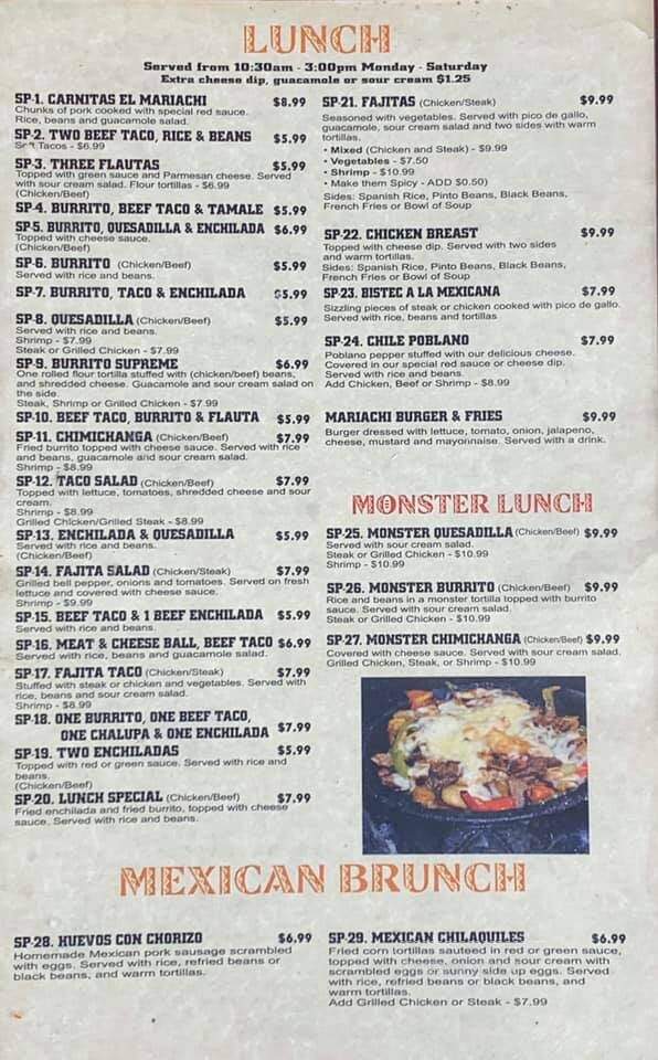 El Mariachi - Picayune, MS menu_pic