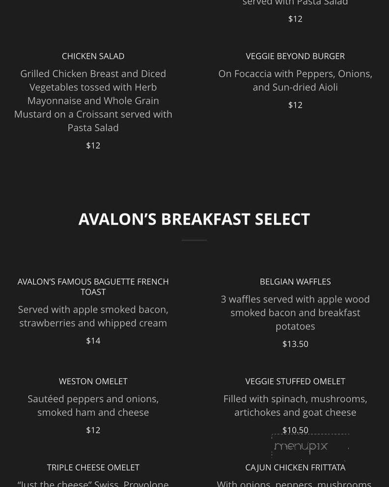 Avalon Cafe - Weston, MO menu_pic