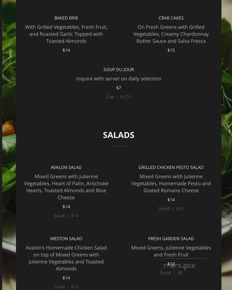 Avalon Cafe - Weston, MO menu_pic