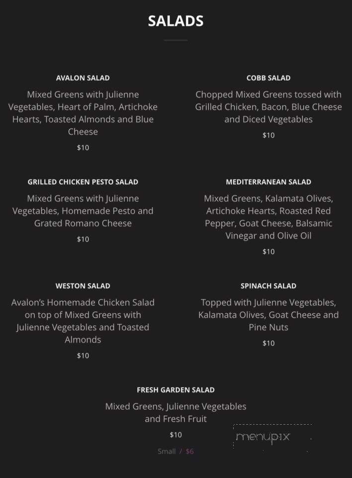 Avalon Cafe - Weston, MO menu_pic