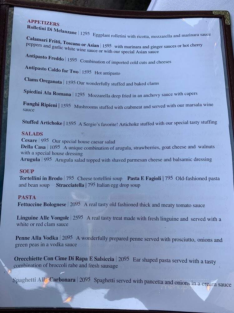 Sergio's Ristorante - Lodi, NJ menu_pic