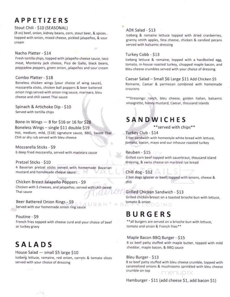 Deer Valley Trails - Saint Regis Falls, NY menu_pic
