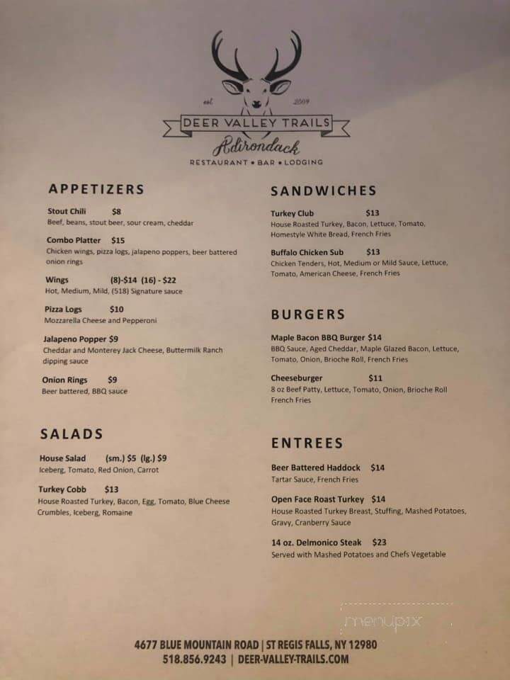 Deer Valley Trails - Saint Regis Falls, NY menu_pic