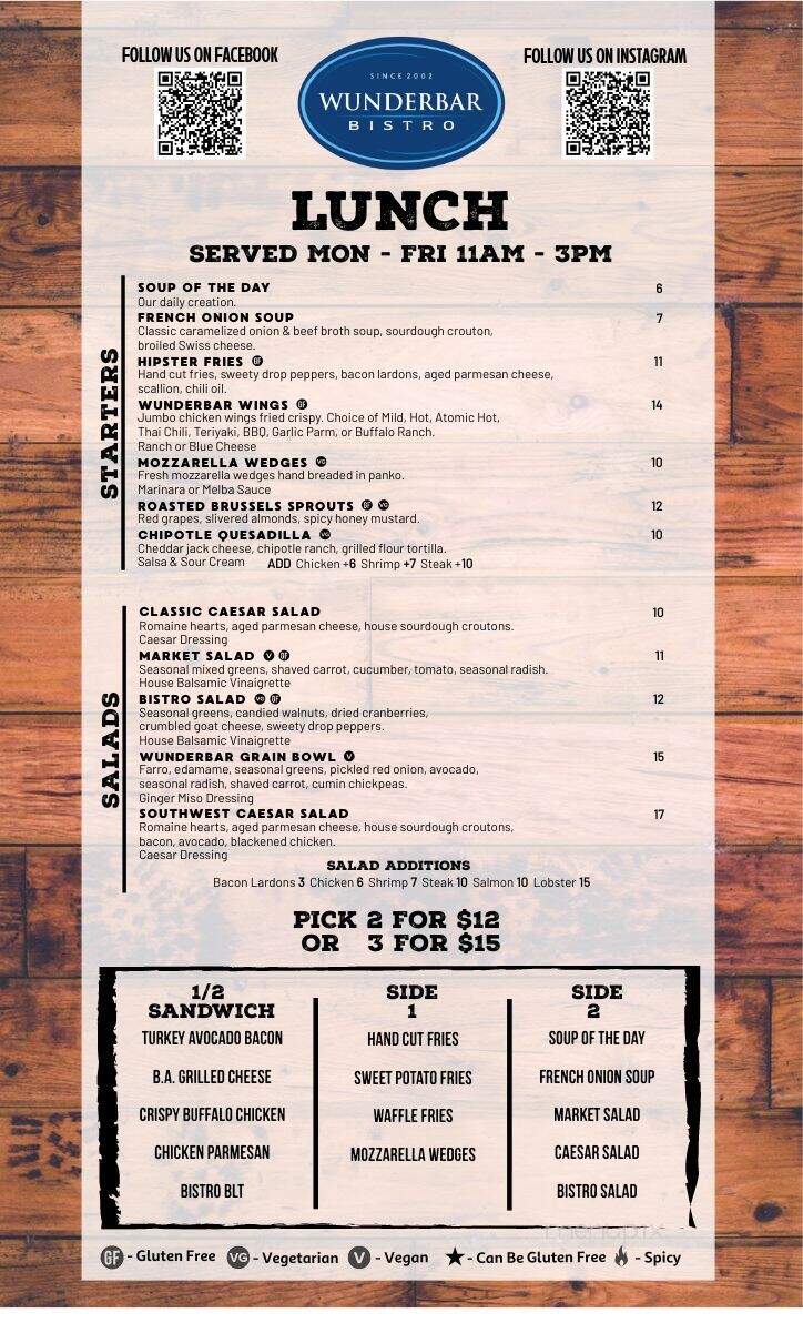 Wunderbar & Bistro - Hudson, NY menu_pic