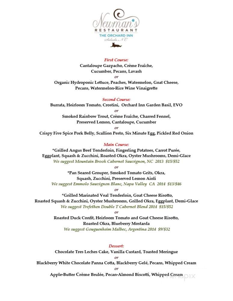 Orchard Inn - Saluda, NC menu_pic