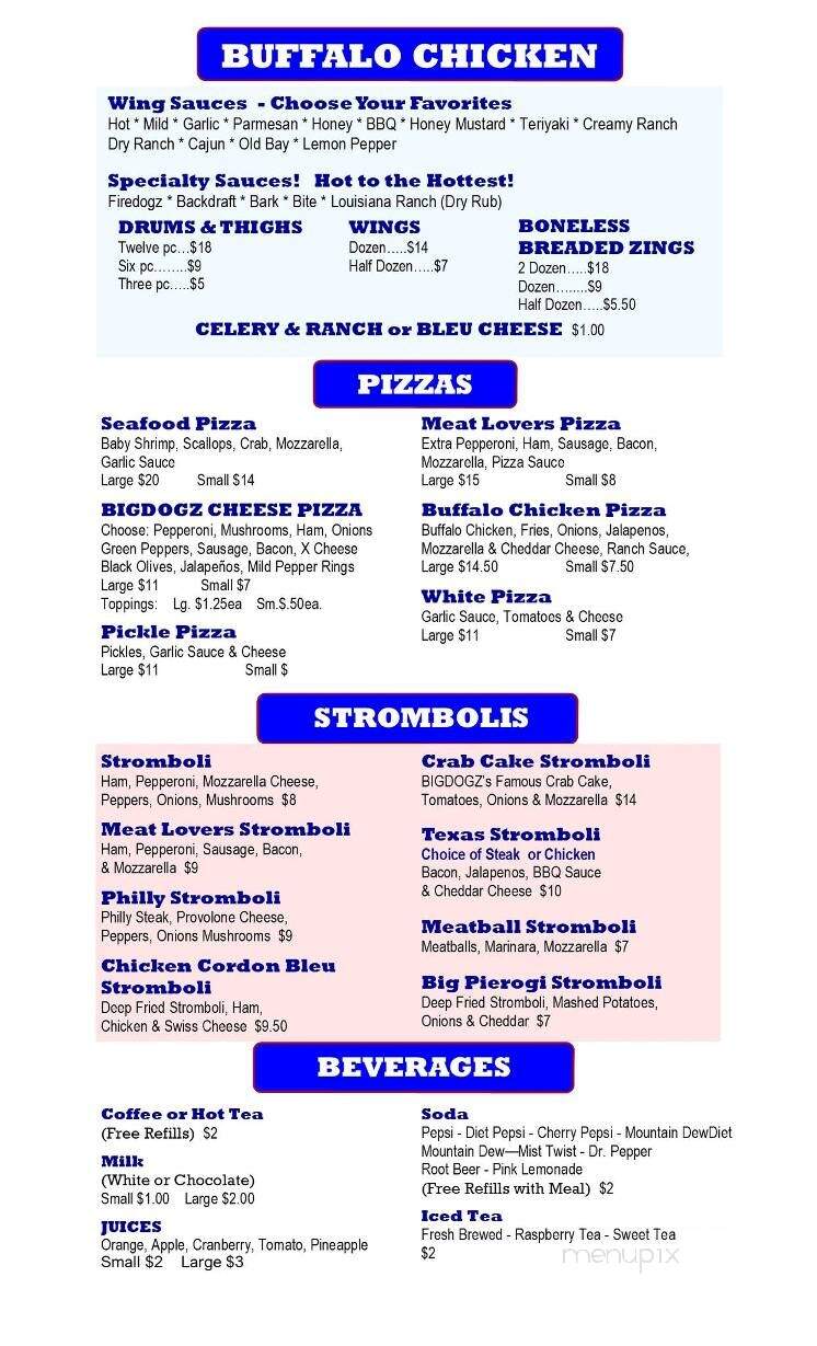 Bigdogz Grill - Johnstown, PA menu_pic