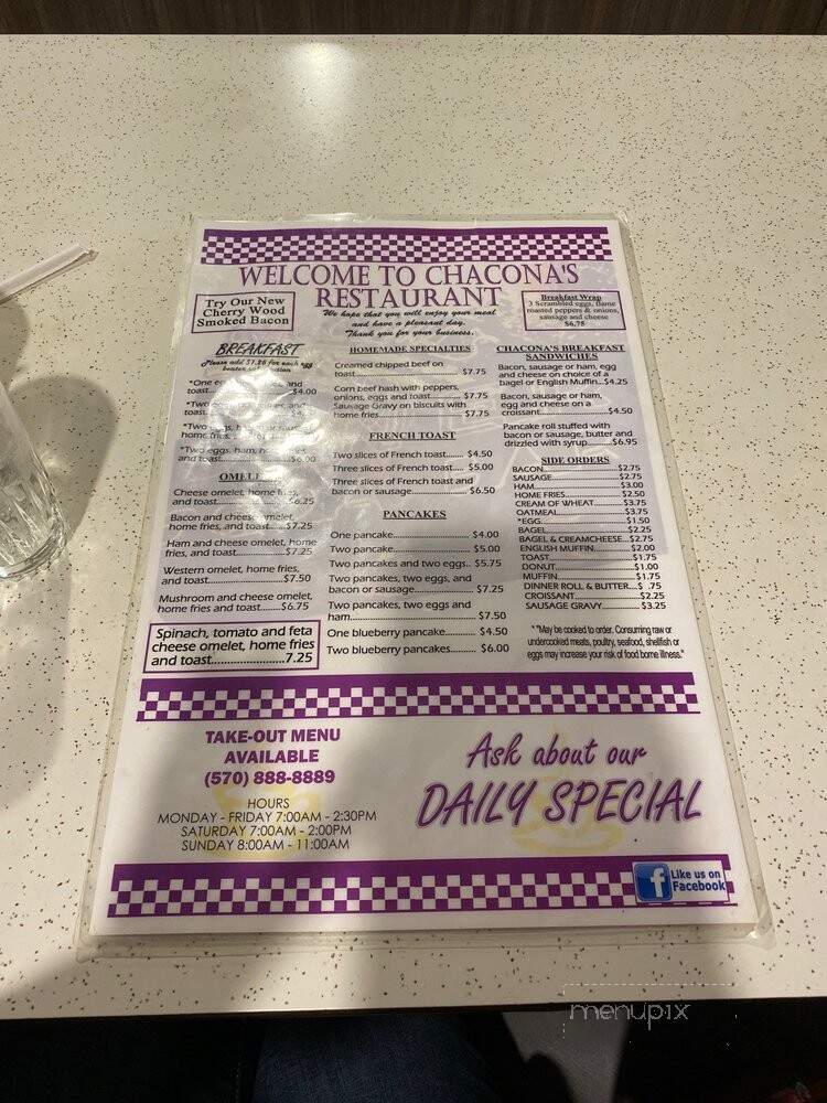 Chacona's Restaurant - Sayre, PA menu_pic