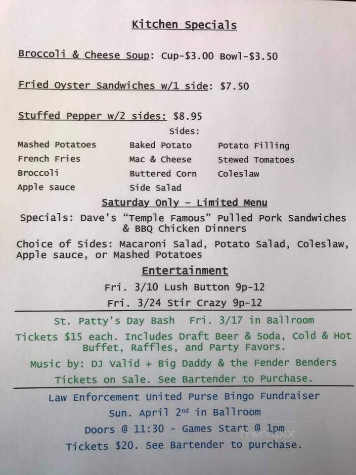 Temple Fire Co - Temple, PA menu_pic