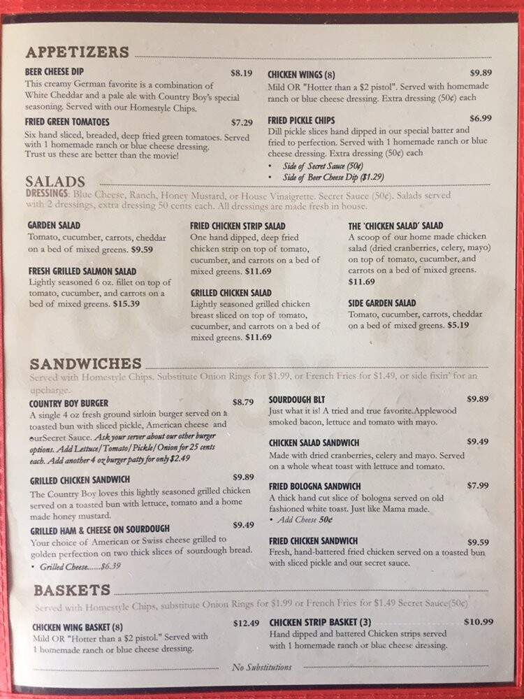 Country Boy Restaurant - Franklin, TN menu_pic