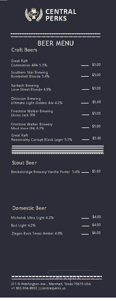 Central Perks - Marshall, TX menu_pic