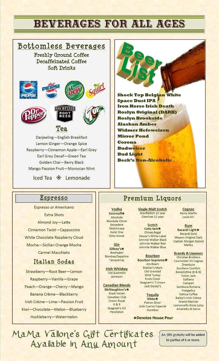 Mama Vallone's Steak House - Cle Elum, WA menu_pic